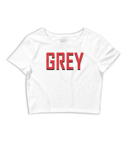 Large Font Women's Cropped Top Tee-Crop Top-White-XS/SM-GREY Style