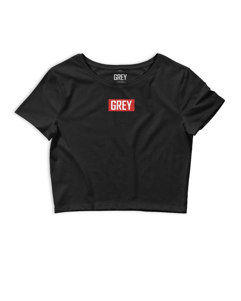 Signature Red Box Logo Women's Cropped Top T-shirt-Crop Top-Black-XS/SM-GREY Style