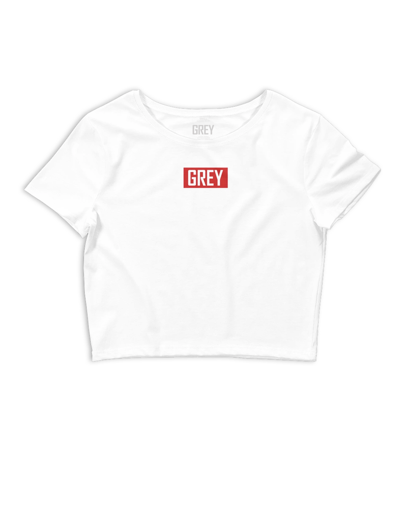 Signature Red Box Logo Women's Cropped Top T-shirt – GREY Style