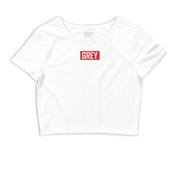 Signature Red Box Logo Women's Cropped Top T-shirt – GREY Style Signature Red Box Logo Women's Cropped Top T-shirt – GREY Style