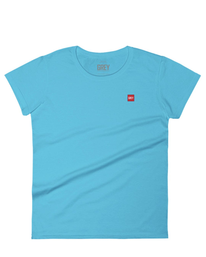 Women's Short Sleeve Mini Box Logo Tee-T-Shirt-Blue-S-GREY Style