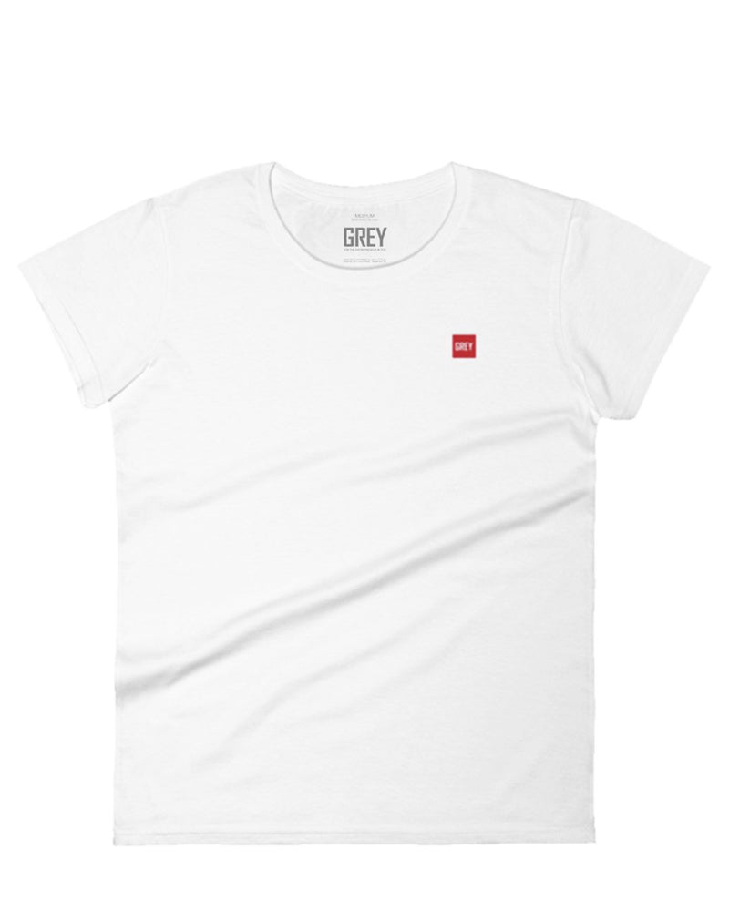 Women's Short Sleeve Mini Box Logo Tee-T-Shirt-White-S-GREY Style